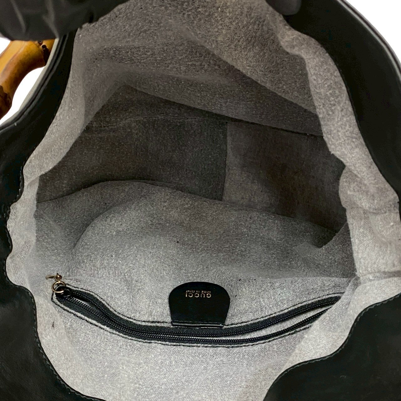 GUCCI Shoulder Bag leather black Bamboo