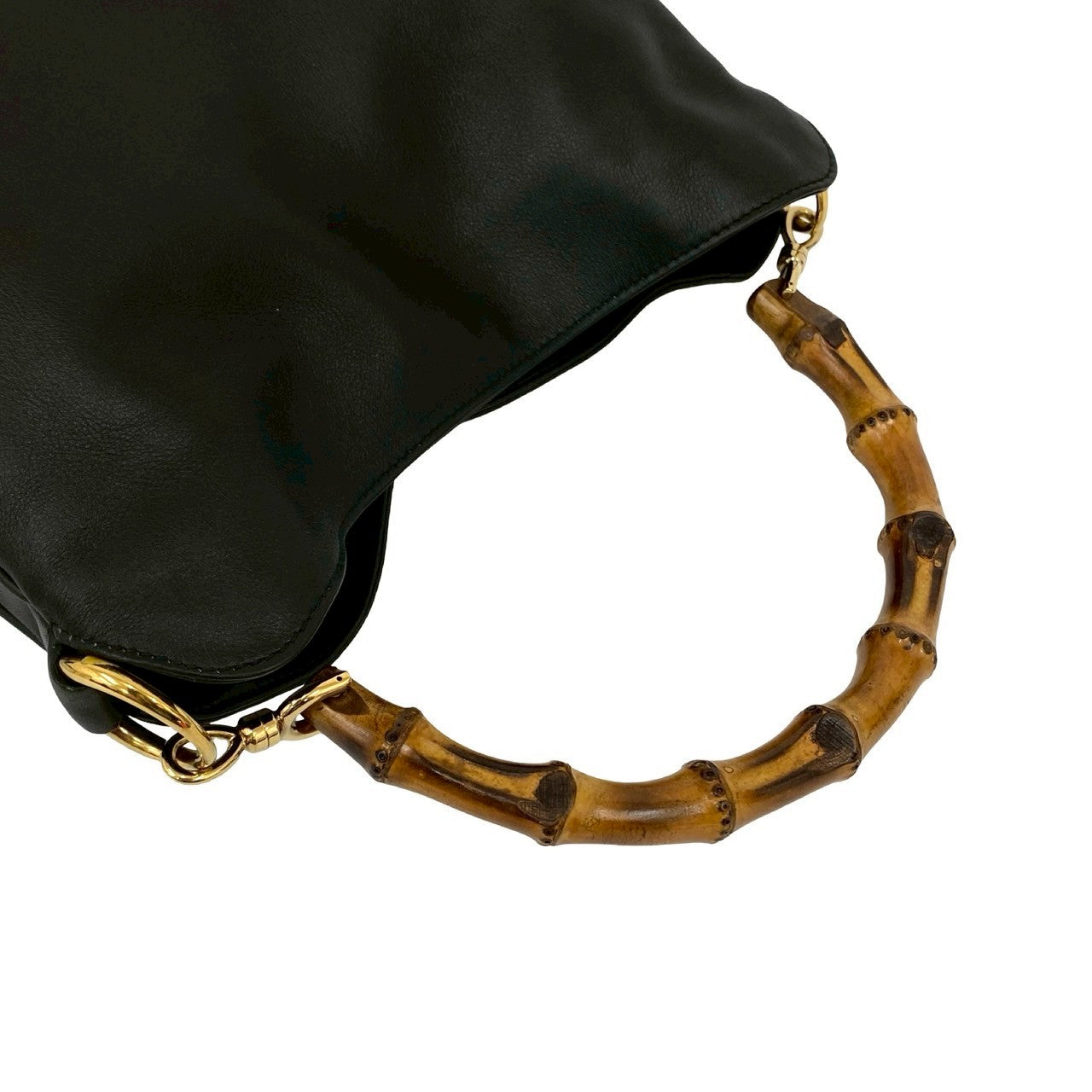 GUCCI Shoulder Bag leather black Bamboo