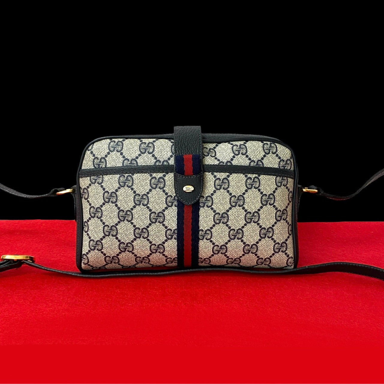 GUCCI Shoulder Bag leather Navy Sherry line