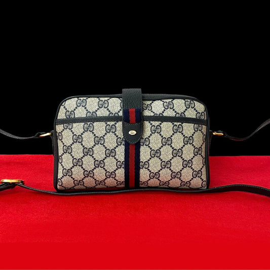 GUCCI Shoulder Bag leather Navy Sherry line