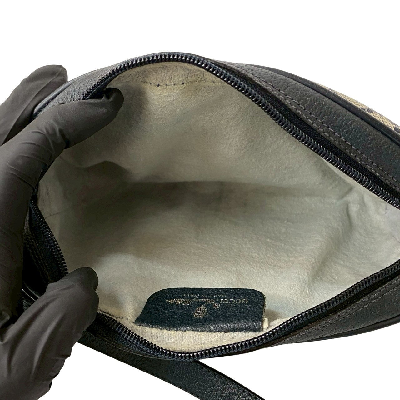 GUCCI Shoulder Bag leather Navy Sherry line