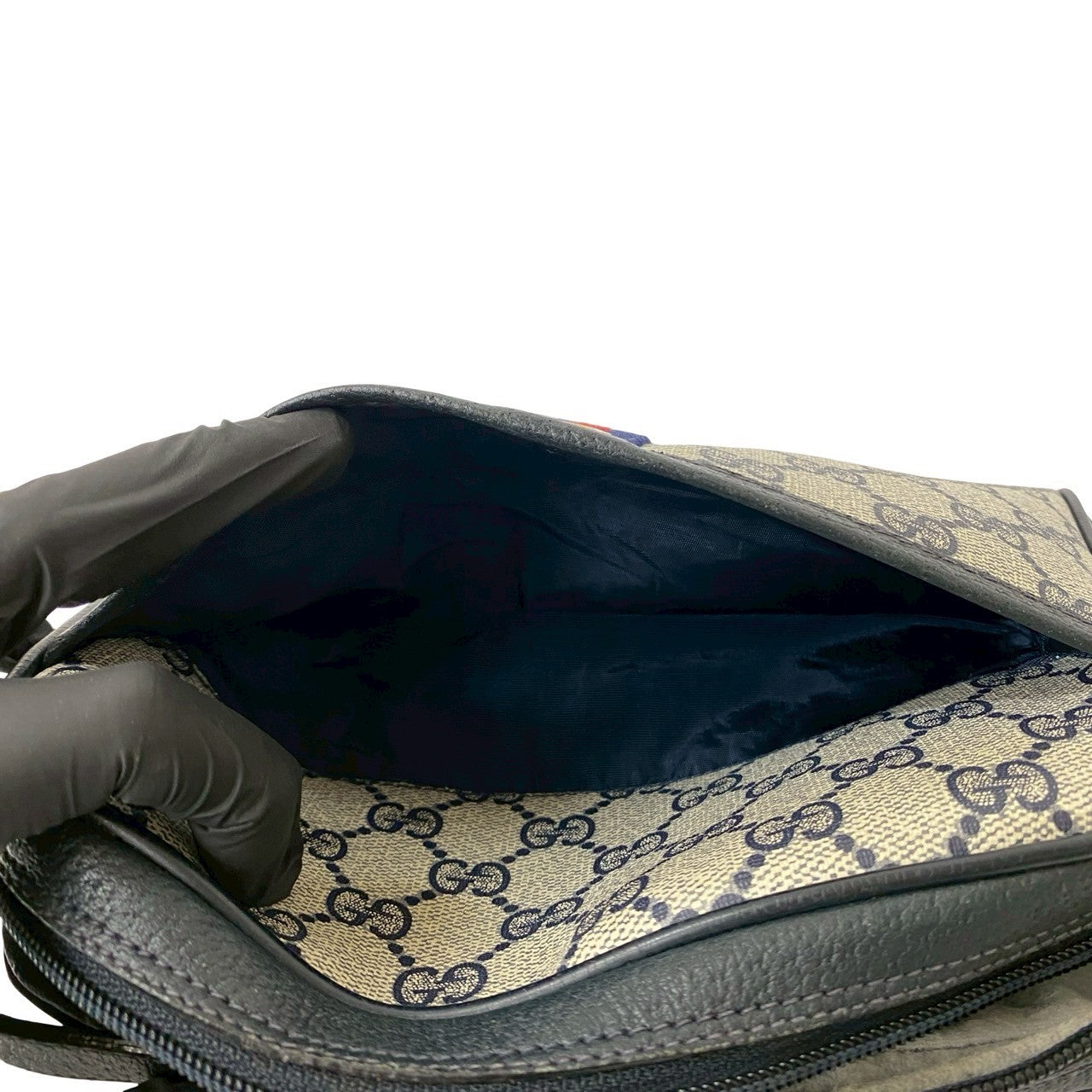 GUCCI Shoulder Bag leather Navy Sherry line