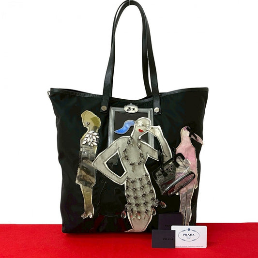 PRADA Tote Bag leather black Robot collection