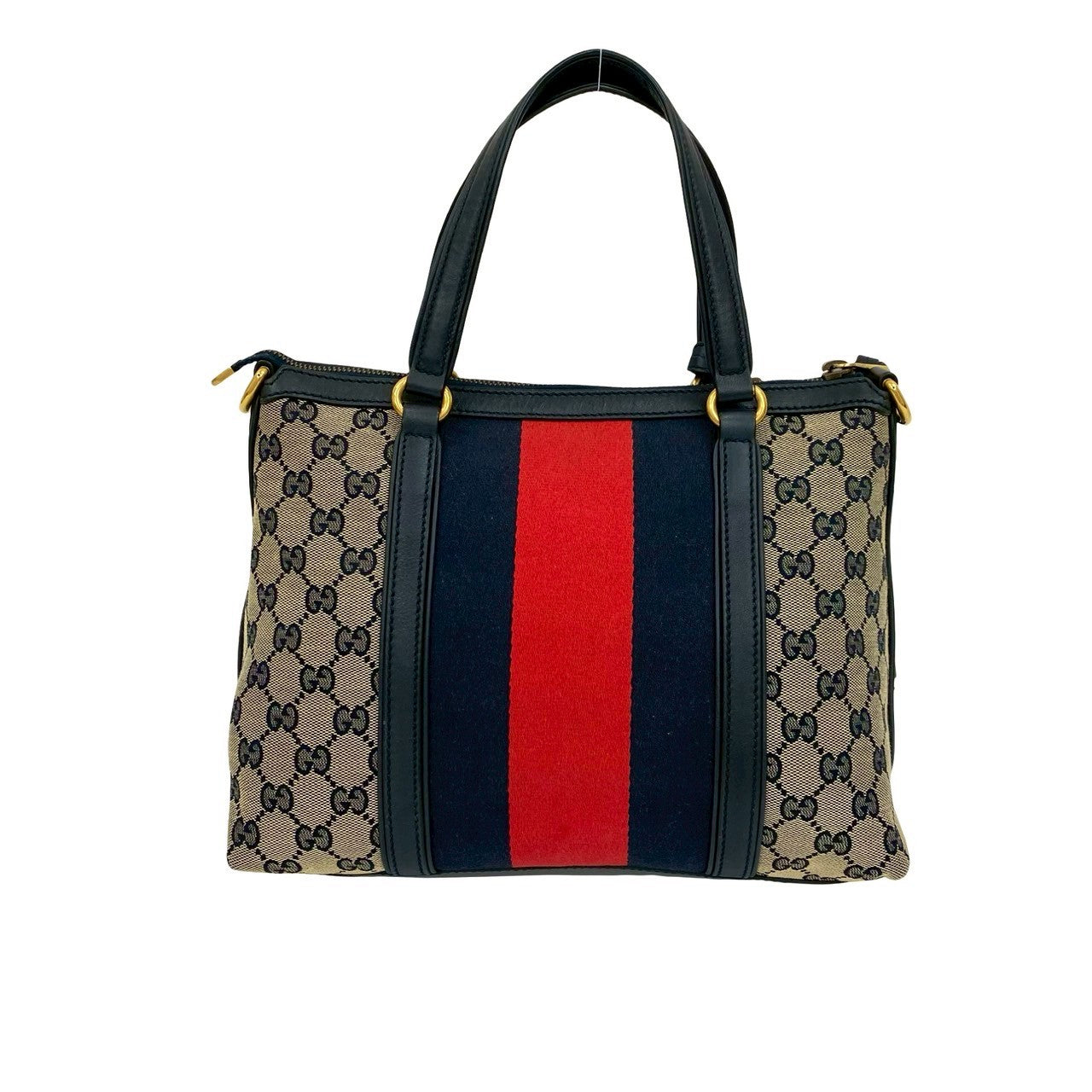 GUCCI Handbag canvas Navy Sherry line