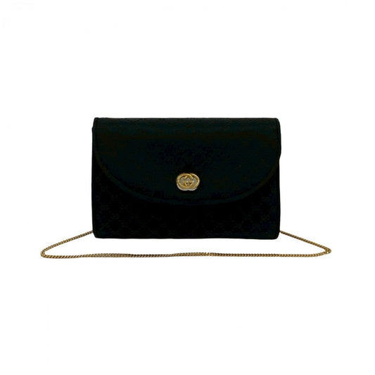 GUCCI Shoulder Bag Satin black ChainShoulder