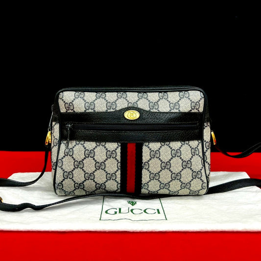 GUCCI Shoulder Bag leather Navy Sherry line