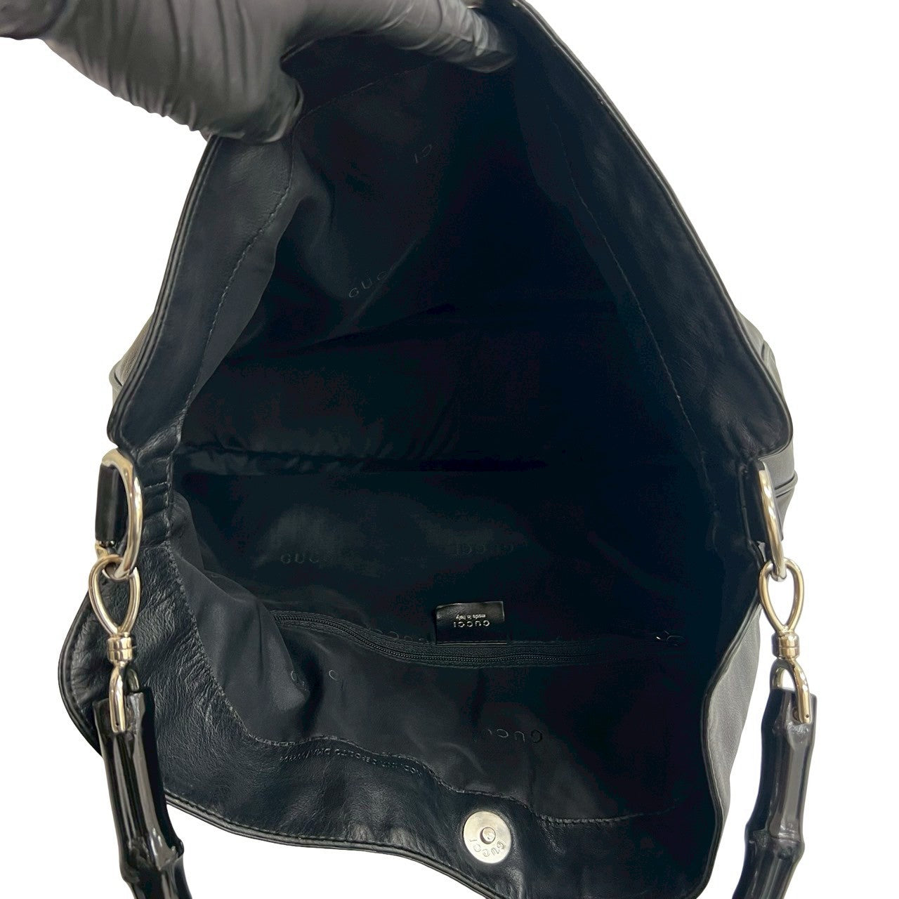 GUCCI Shoulder Bag leather black Bamboo