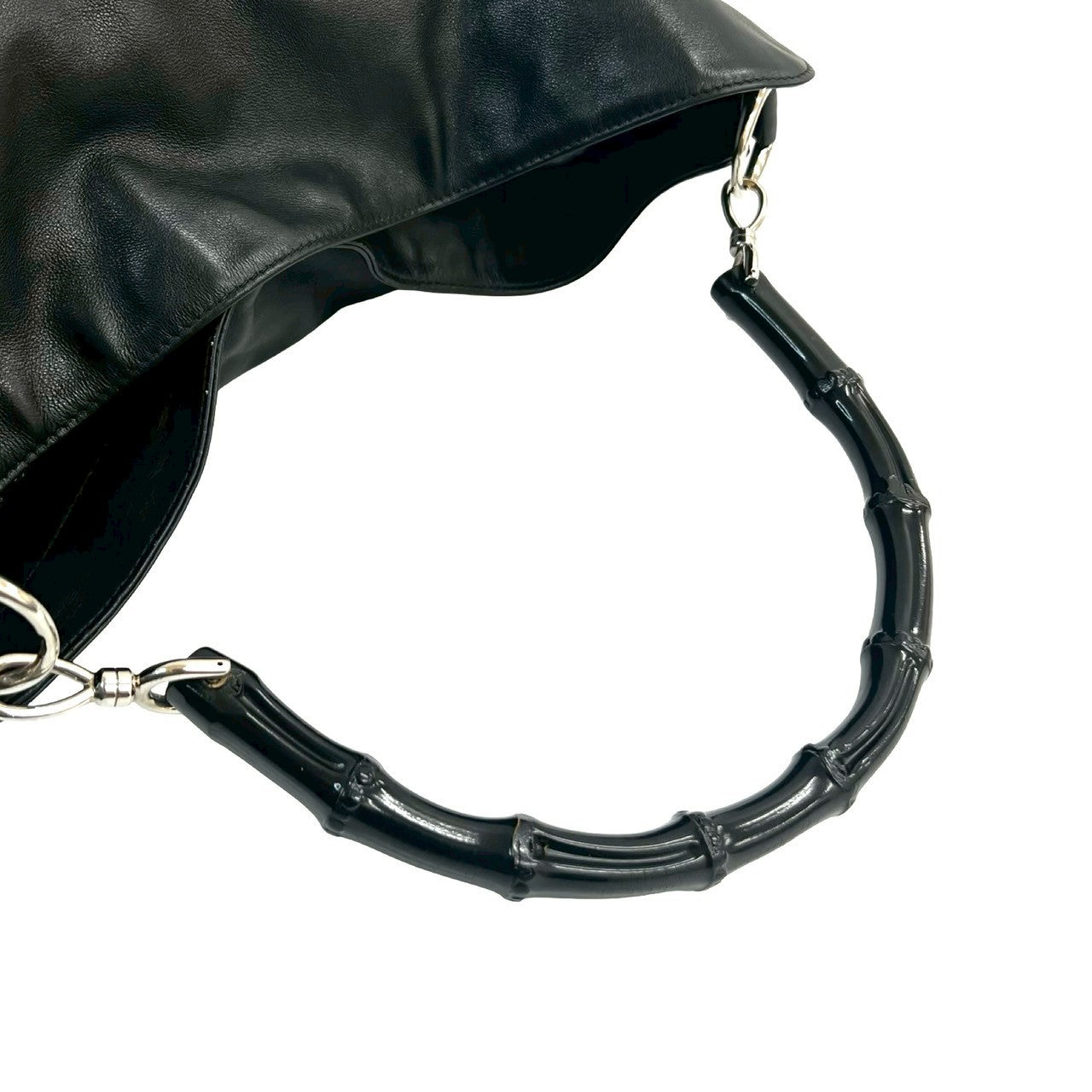 GUCCI Shoulder Bag leather black Bamboo