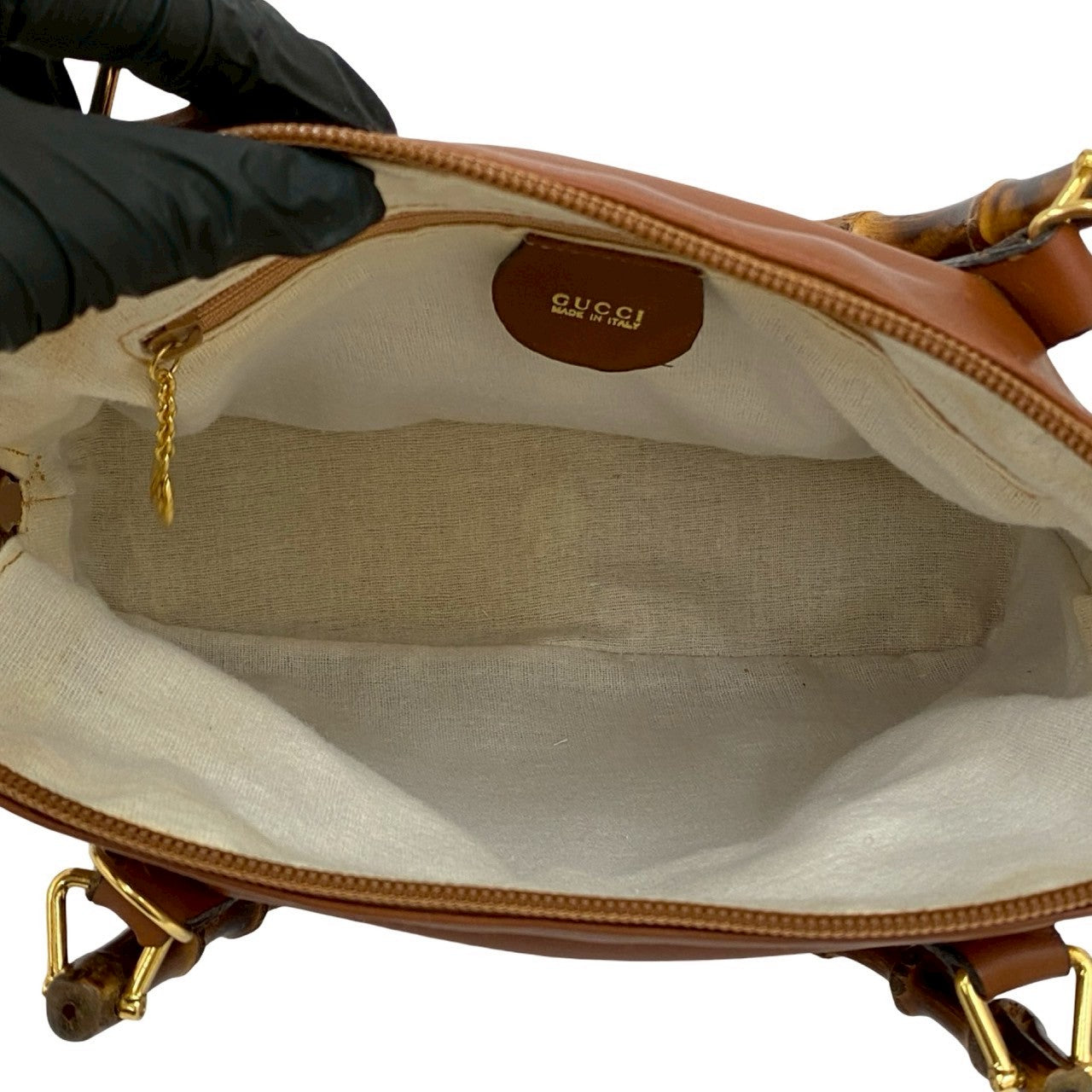 GUCCI Shoulder Bag leather Brown Bamboo