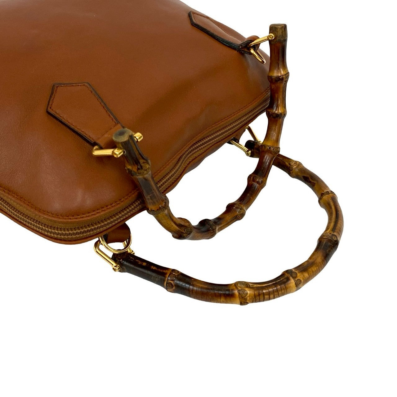 GUCCI Shoulder Bag leather Brown Bamboo