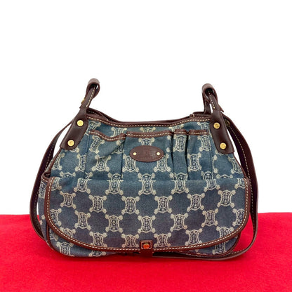 CELINE Shoulder Bag denim blue Paris Macadam