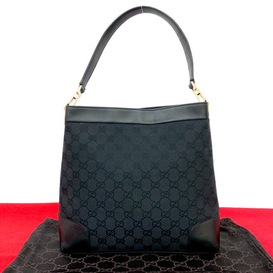 GUCCI Shoulder Bag leather black GG canvas