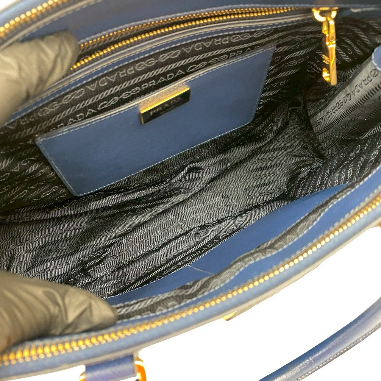 PRADA Handbag leather blue Galleria