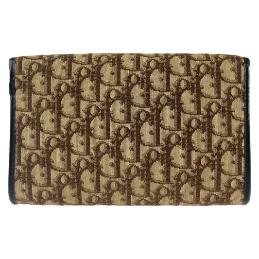 DIOR Canvas Shoulder Wallet on Chain Brown Beige Trotter Women Used Authentic