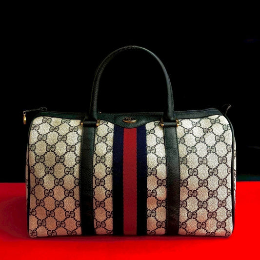 GUCCI Handbag leather Navy Sherry line