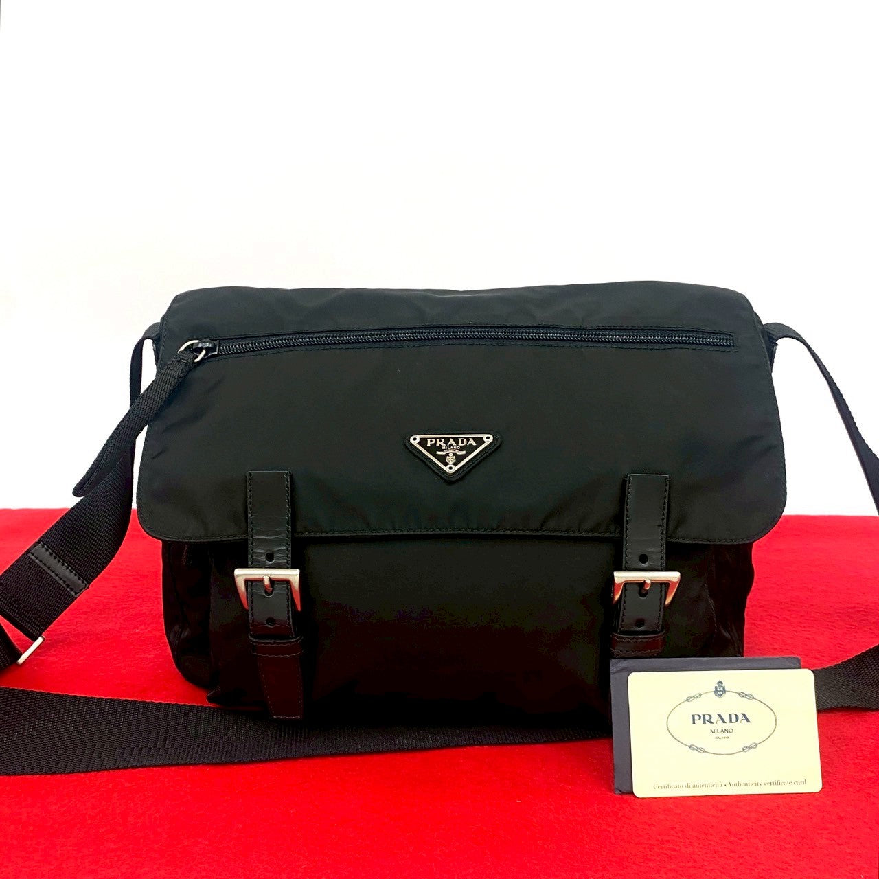 PRADA Shoulder Bag leather black