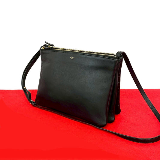 CELINE Shoulder Bag leather black Trio Large