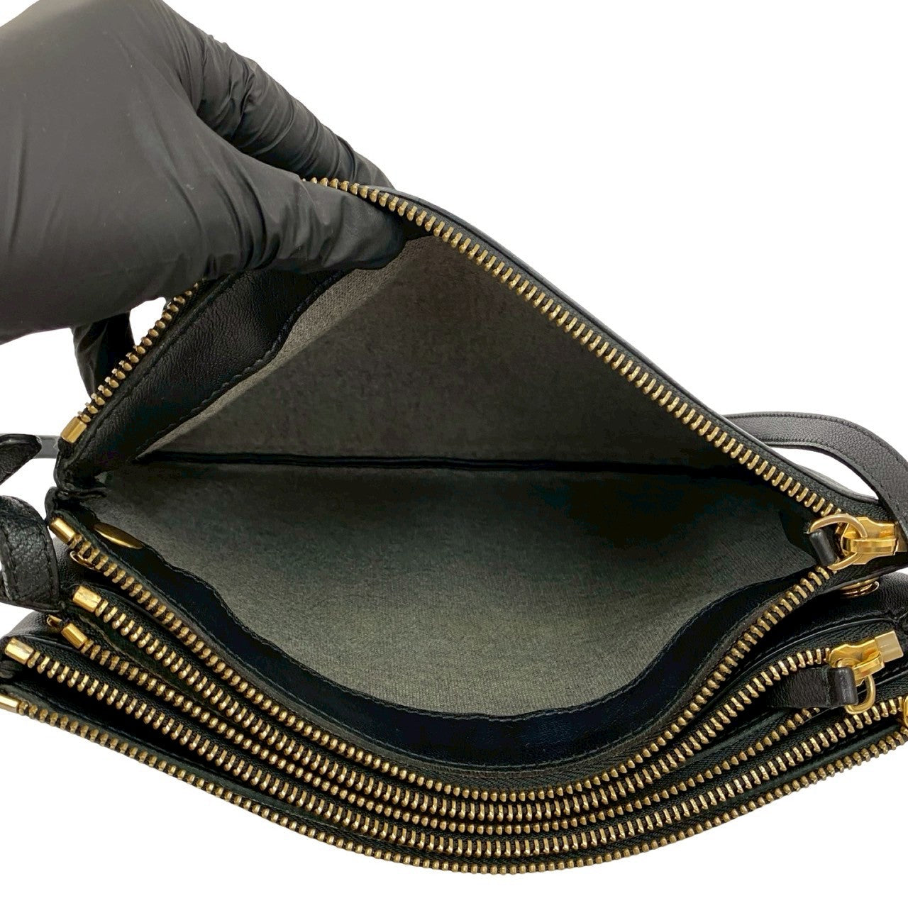 CELINE Shoulder Bag leather black Trio Large