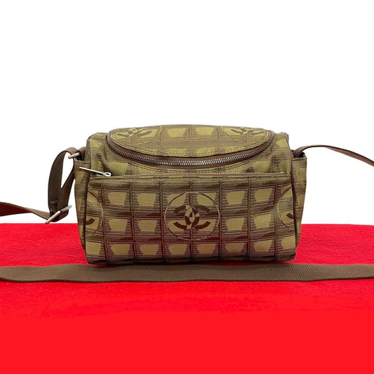 CHANEL Shoulder Bag Nylon canvas khaki New travel line