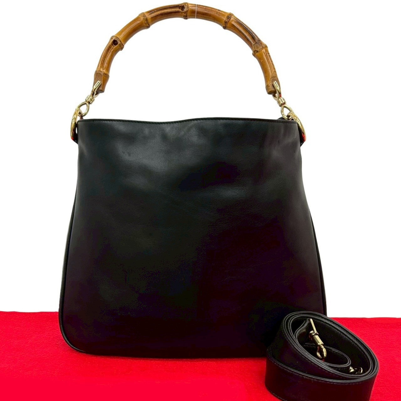 GUCCI Shoulder Bag leather black Bamboo