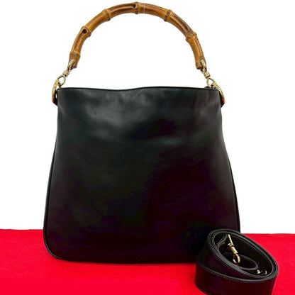 GUCCI Shoulder Bag leather black Bamboo