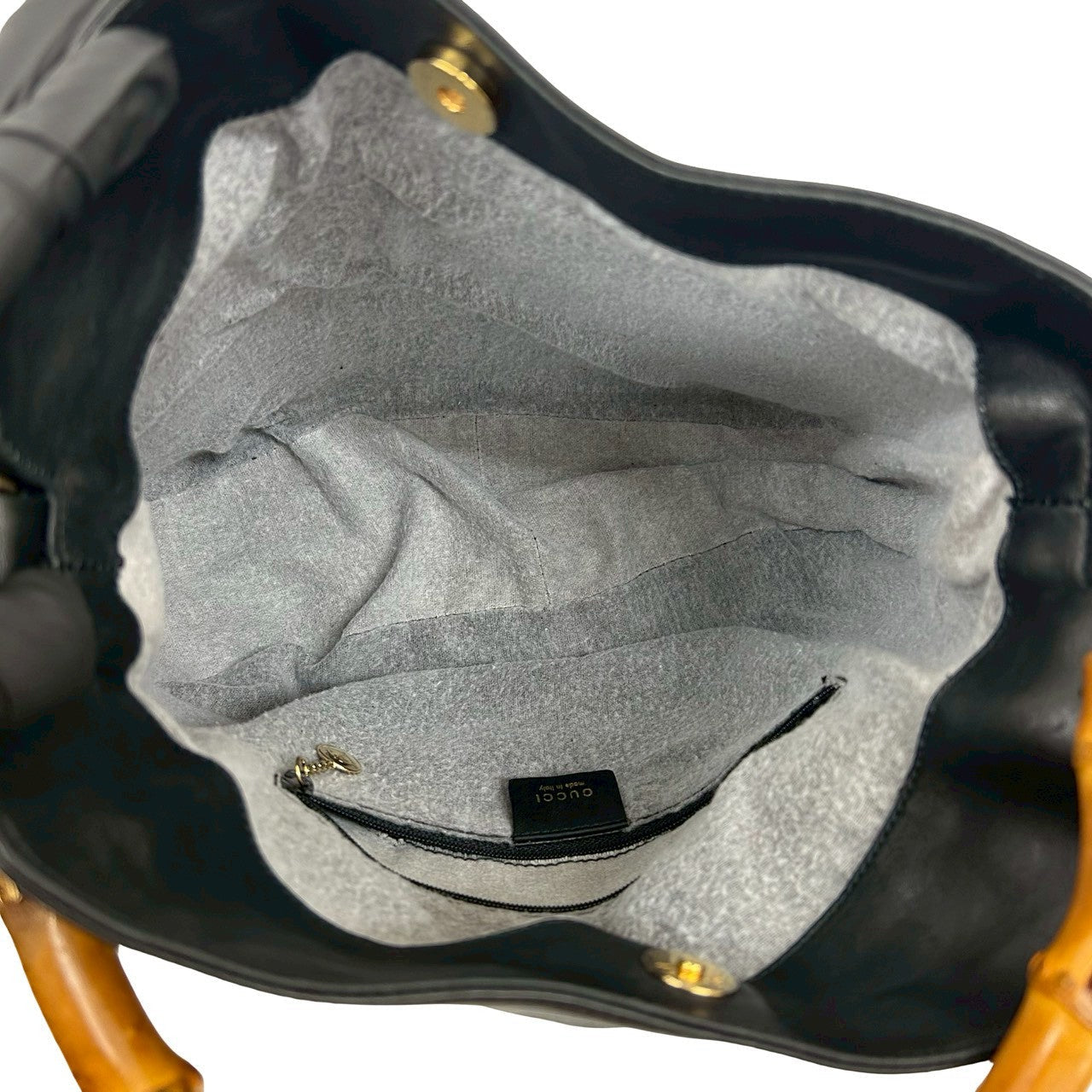 GUCCI Shoulder Bag leather black Bamboo