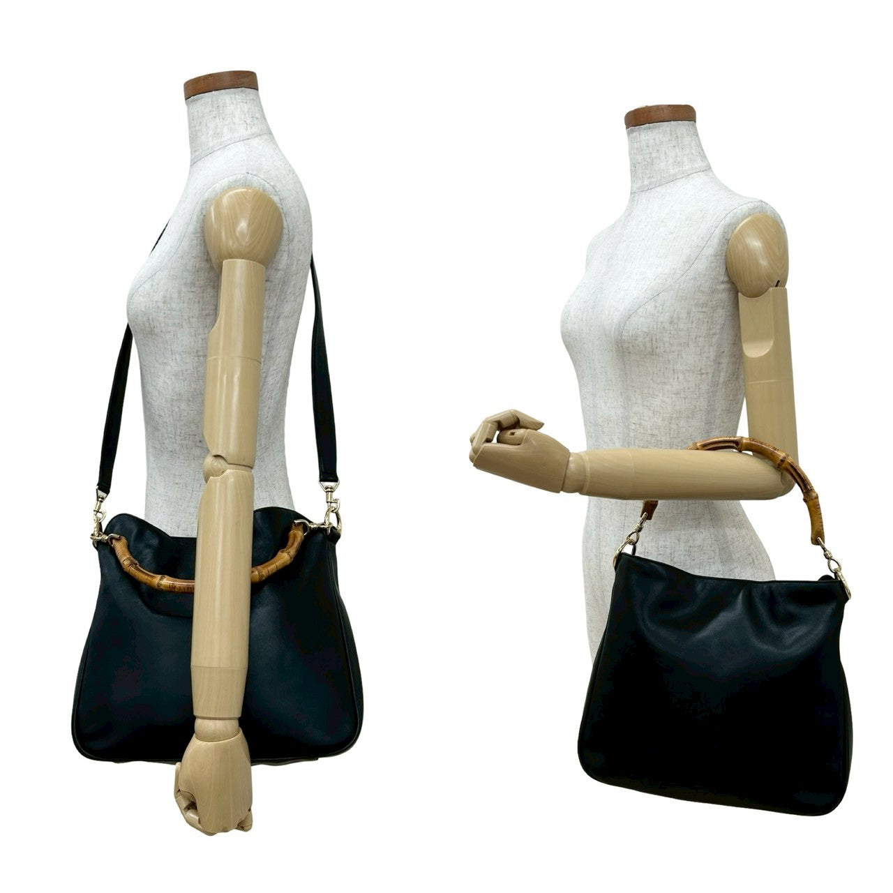 GUCCI Shoulder Bag leather black Bamboo