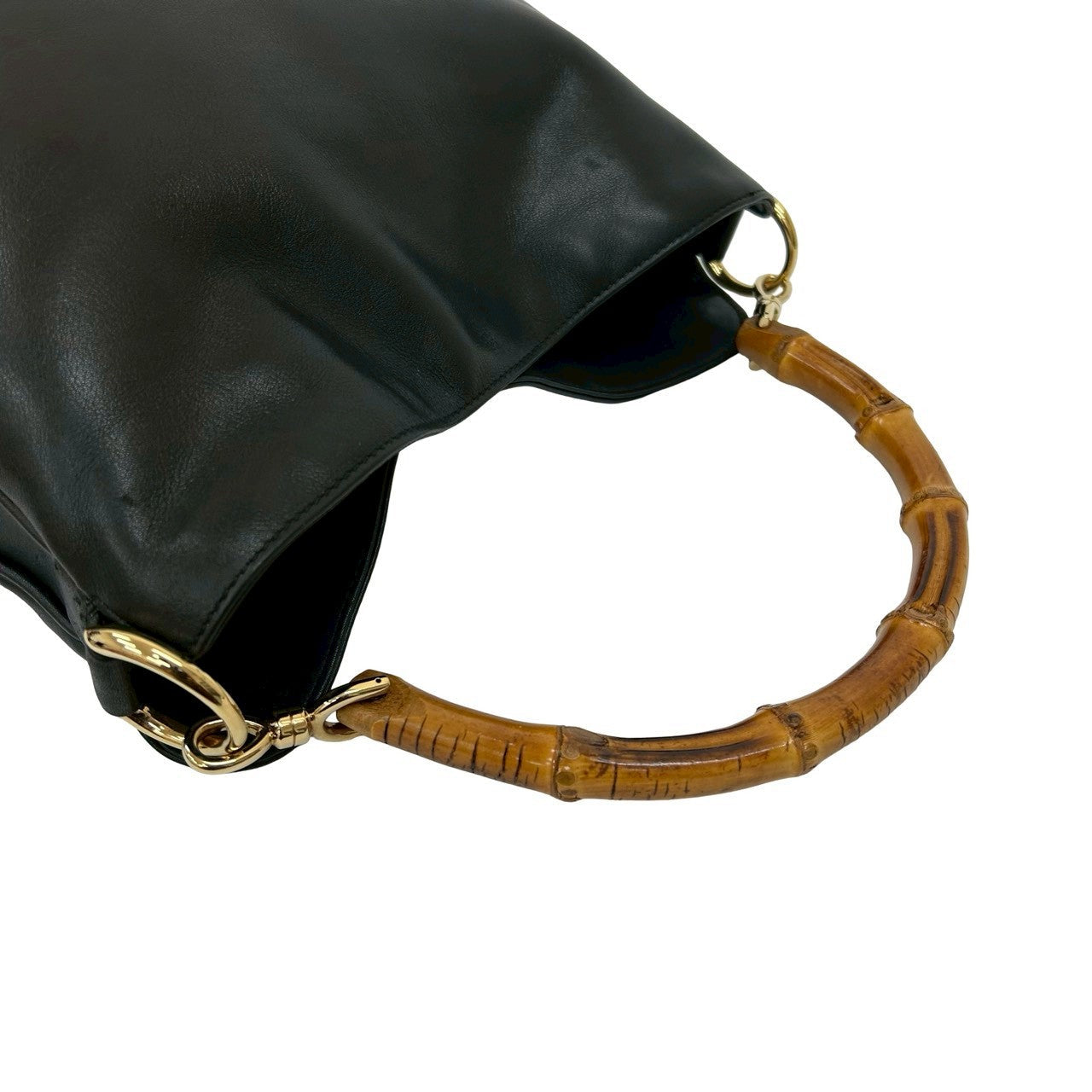 GUCCI Shoulder Bag leather black Bamboo