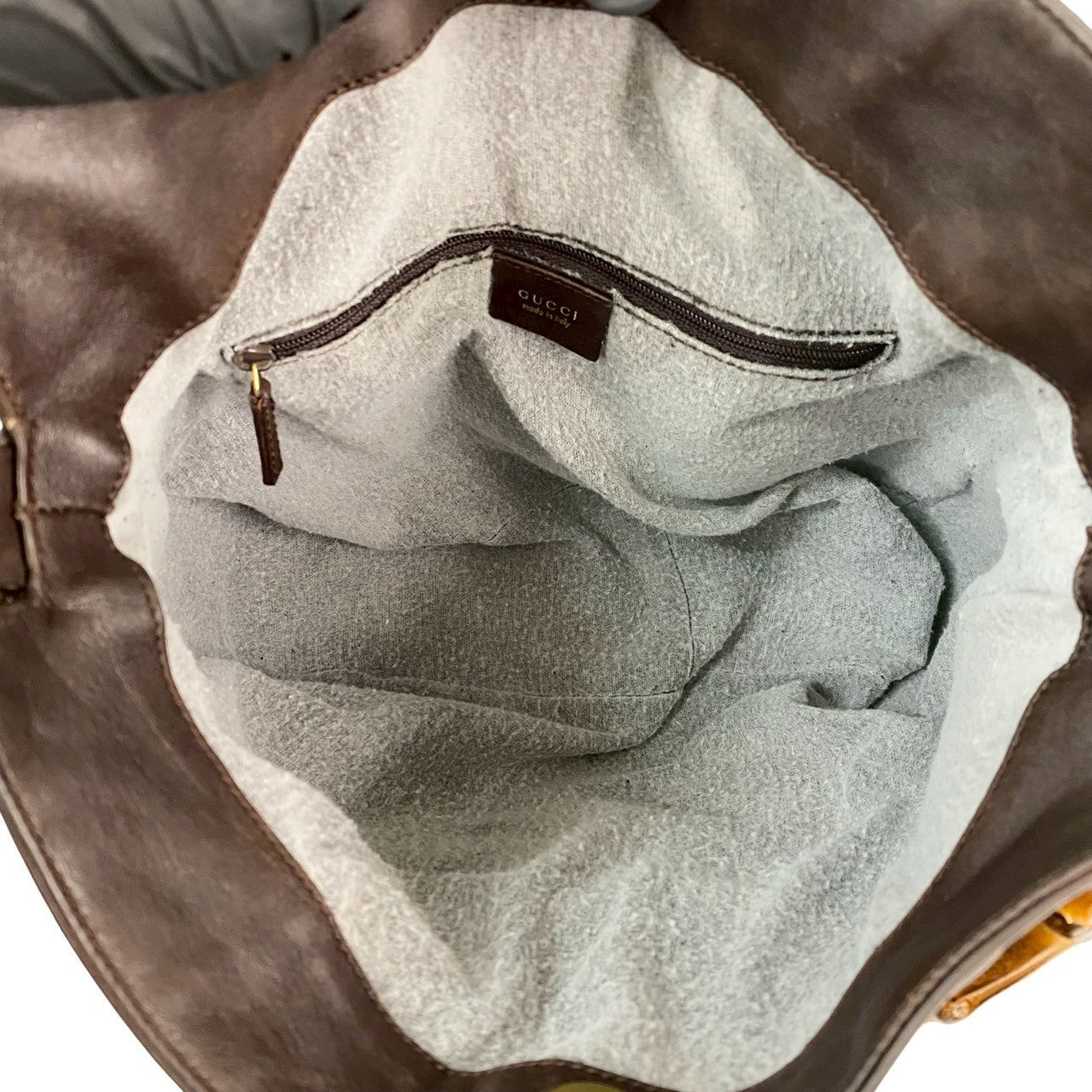 GUCCI Shoulder Bag leather Brown Bamboo