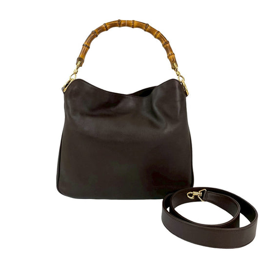 GUCCI Shoulder Bag leather Brown Bamboo