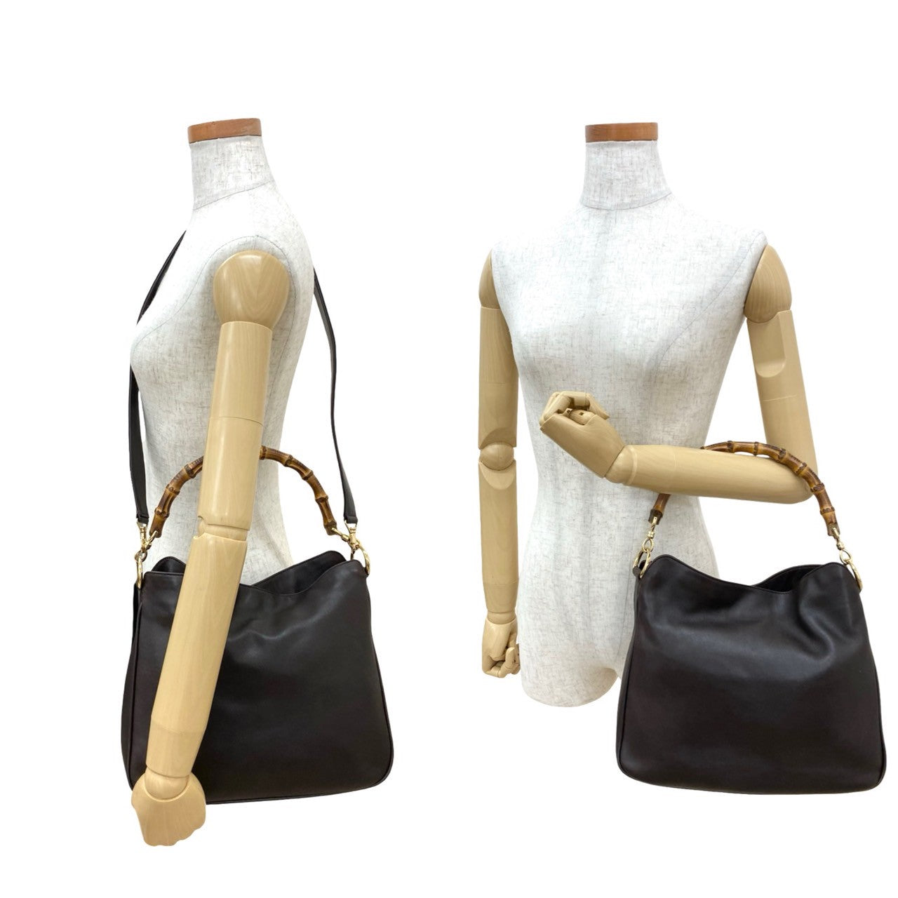GUCCI Shoulder Bag leather Brown Bamboo