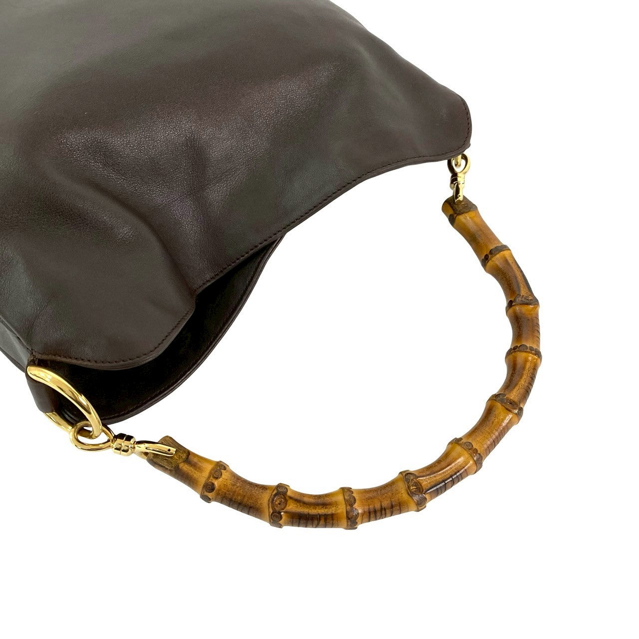GUCCI Shoulder Bag leather Brown Bamboo