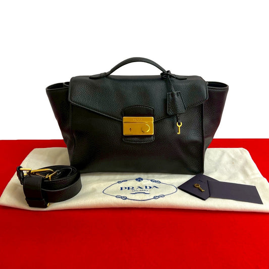 PRADA Shoulder Bag leather black