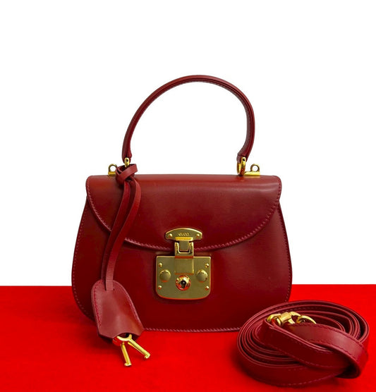 GUCCI Shoulder Bag Calfskin Red