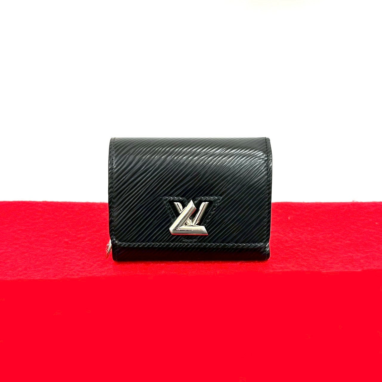 LOUIS VUITTON Tri-fold wallet leather black Epi Portefeuille Twist Compact