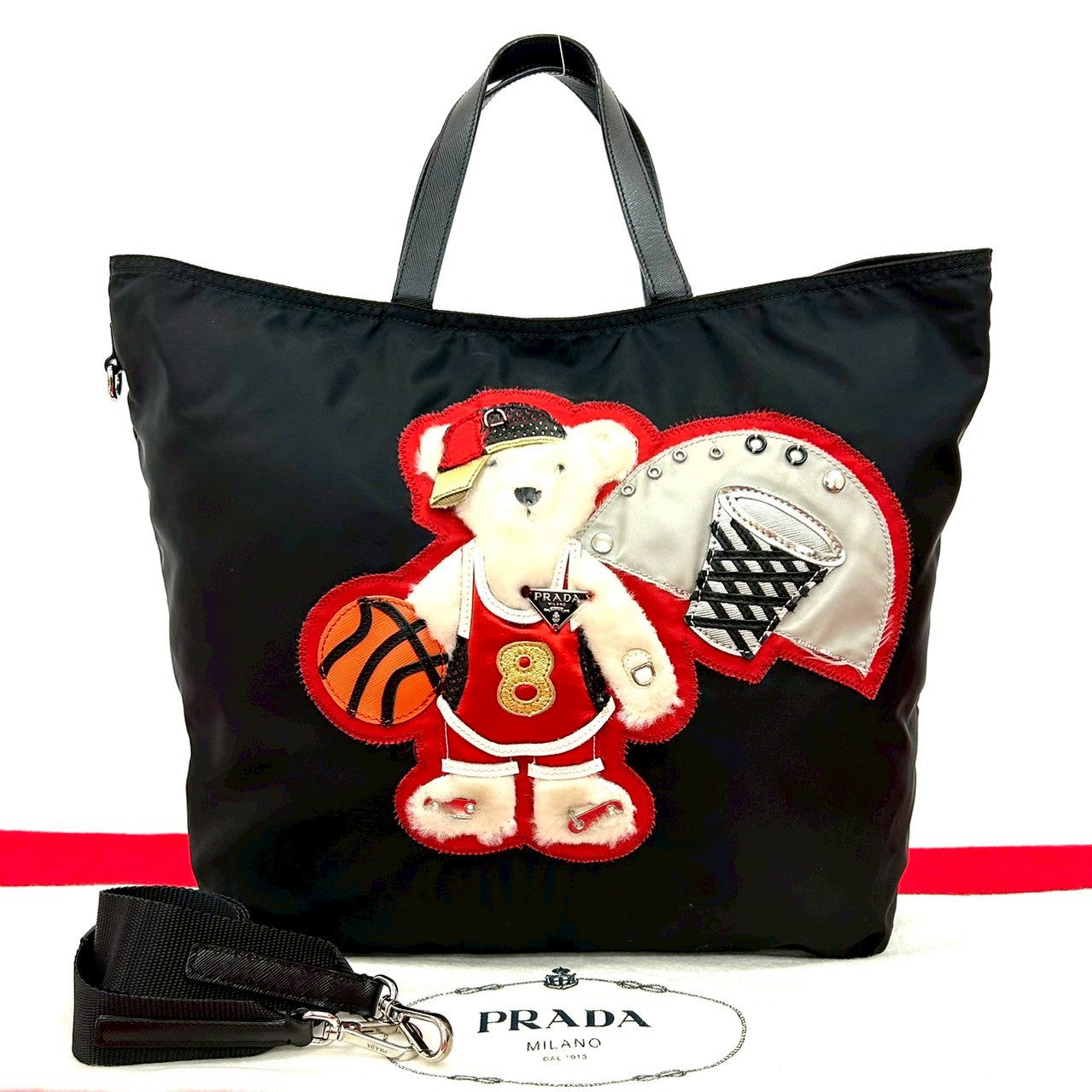 PRADA Shoulder Bag Nylon black Basketball Teddy Bear