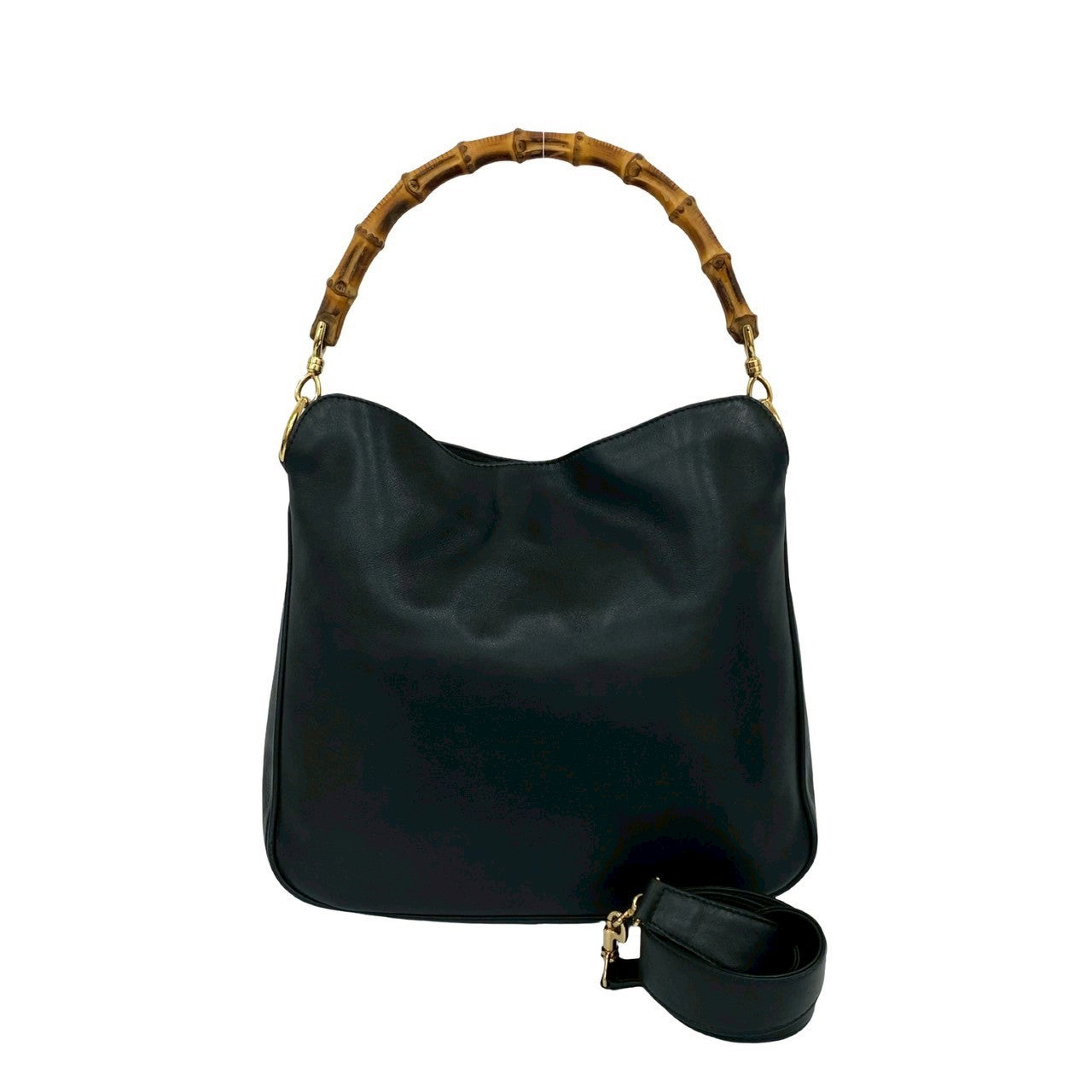 GUCCI Shoulder Bag leather black Bamboo