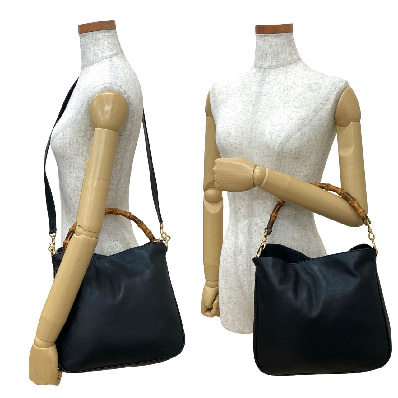 GUCCI Shoulder Bag leather black Bamboo