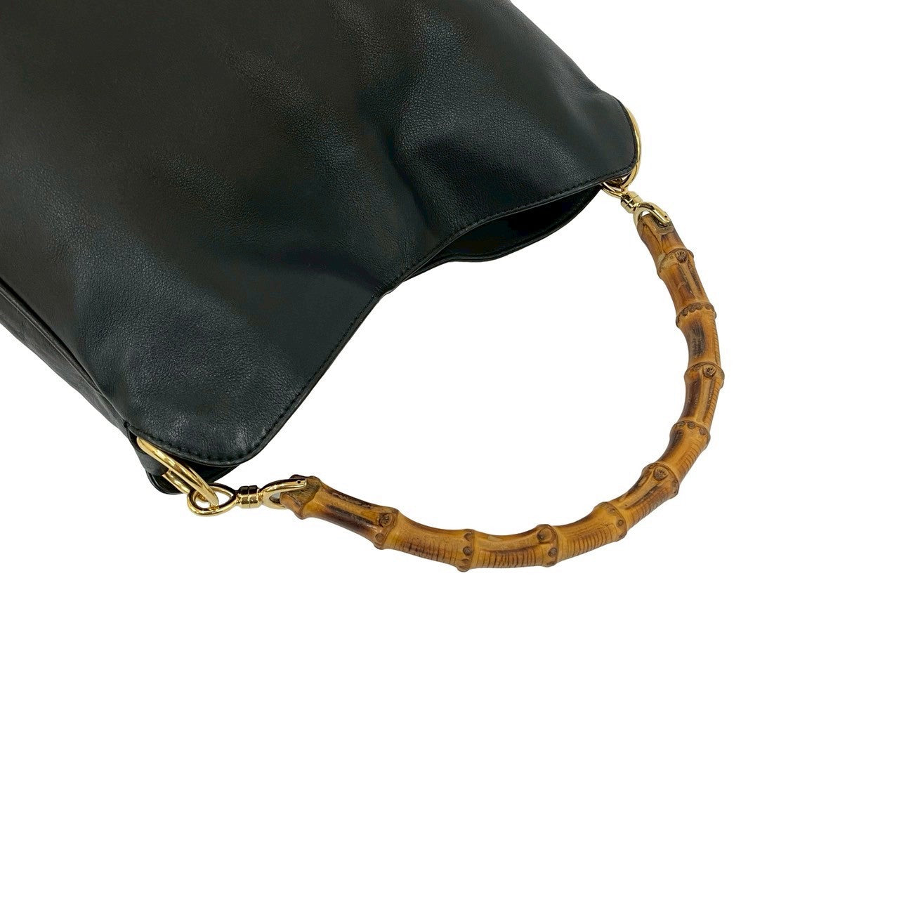 GUCCI Shoulder Bag leather black Bamboo