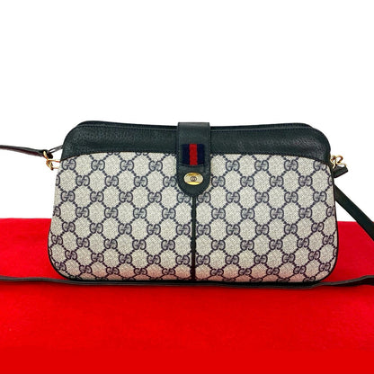 GUCCI Shoulder Bag leather Navy Sherry line