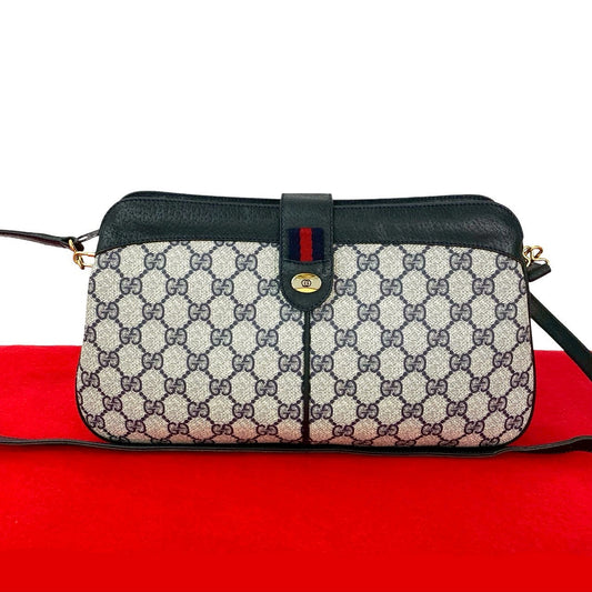 GUCCI Shoulder Bag leather Navy Sherry line