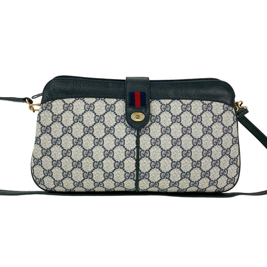GUCCI Shoulder Bag leather Navy Sherry line