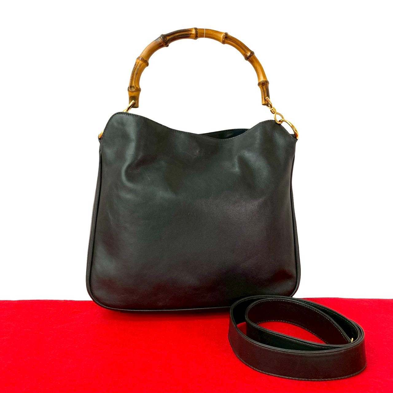 GUCCI Shoulder Bag leather black Bamboo