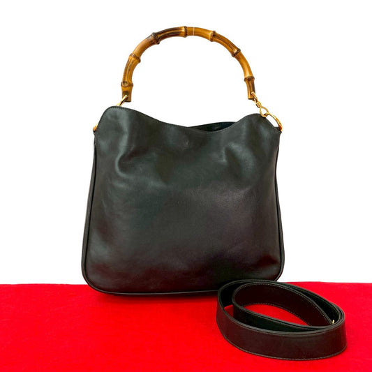 GUCCI Shoulder Bag leather black Bamboo