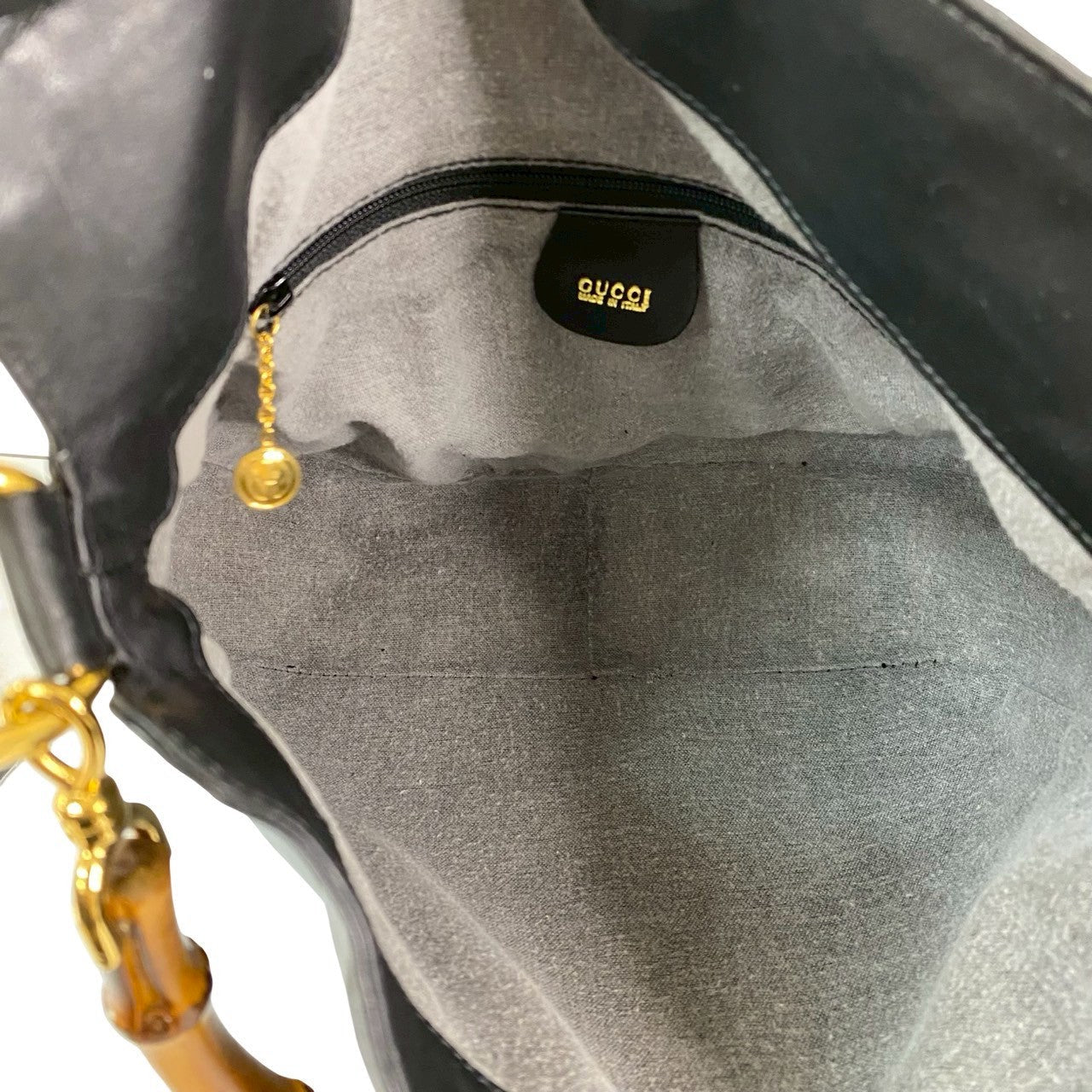 GUCCI Shoulder Bag leather black Bamboo