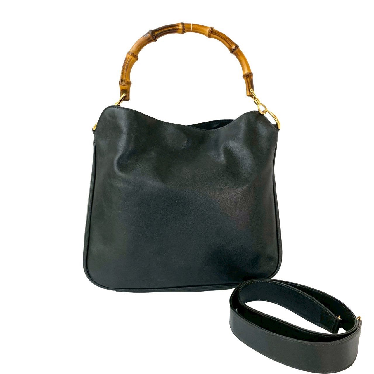 GUCCI Shoulder Bag leather black Bamboo
