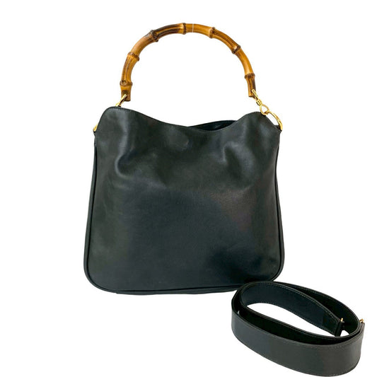 GUCCI Shoulder Bag leather black Bamboo