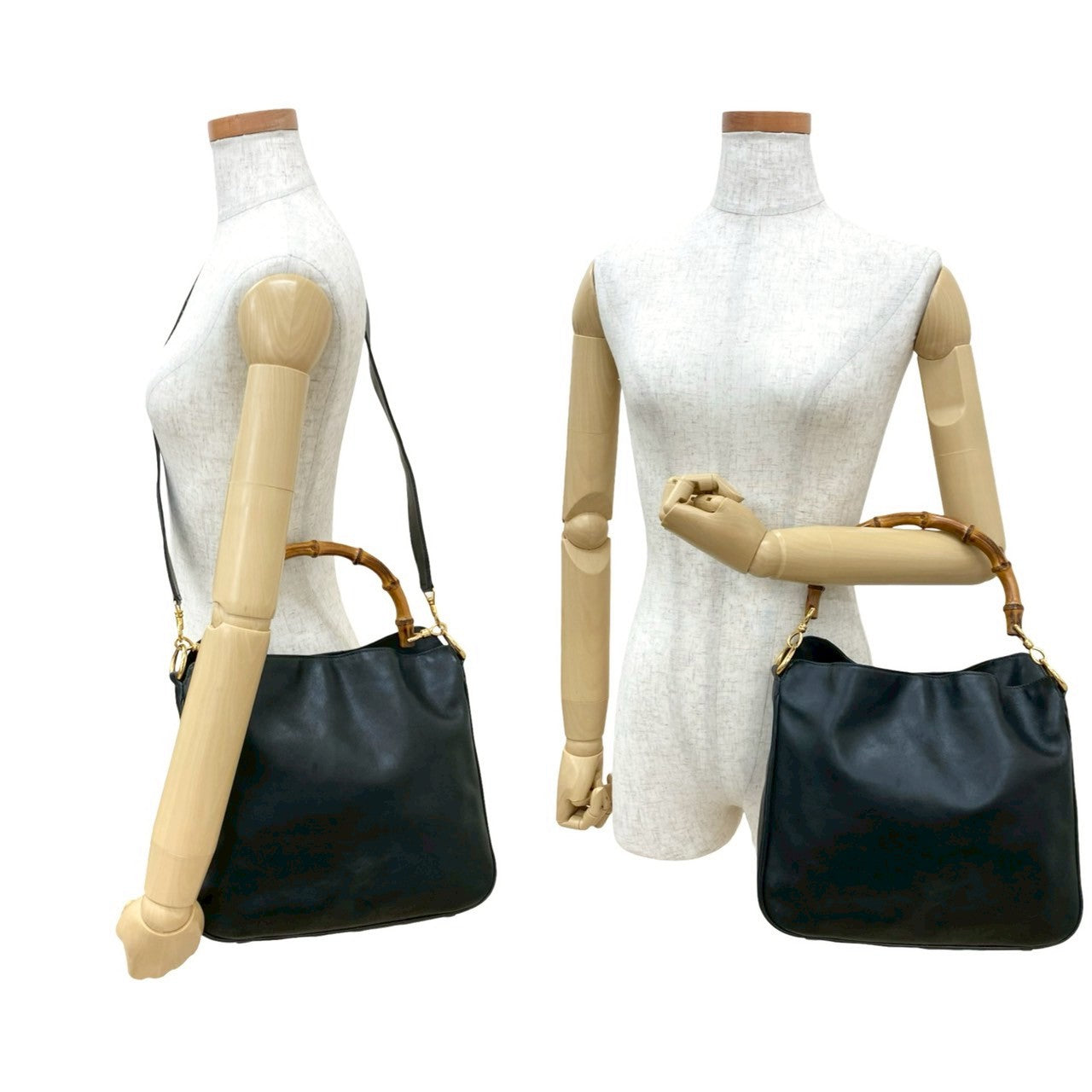 GUCCI Shoulder Bag leather black Bamboo