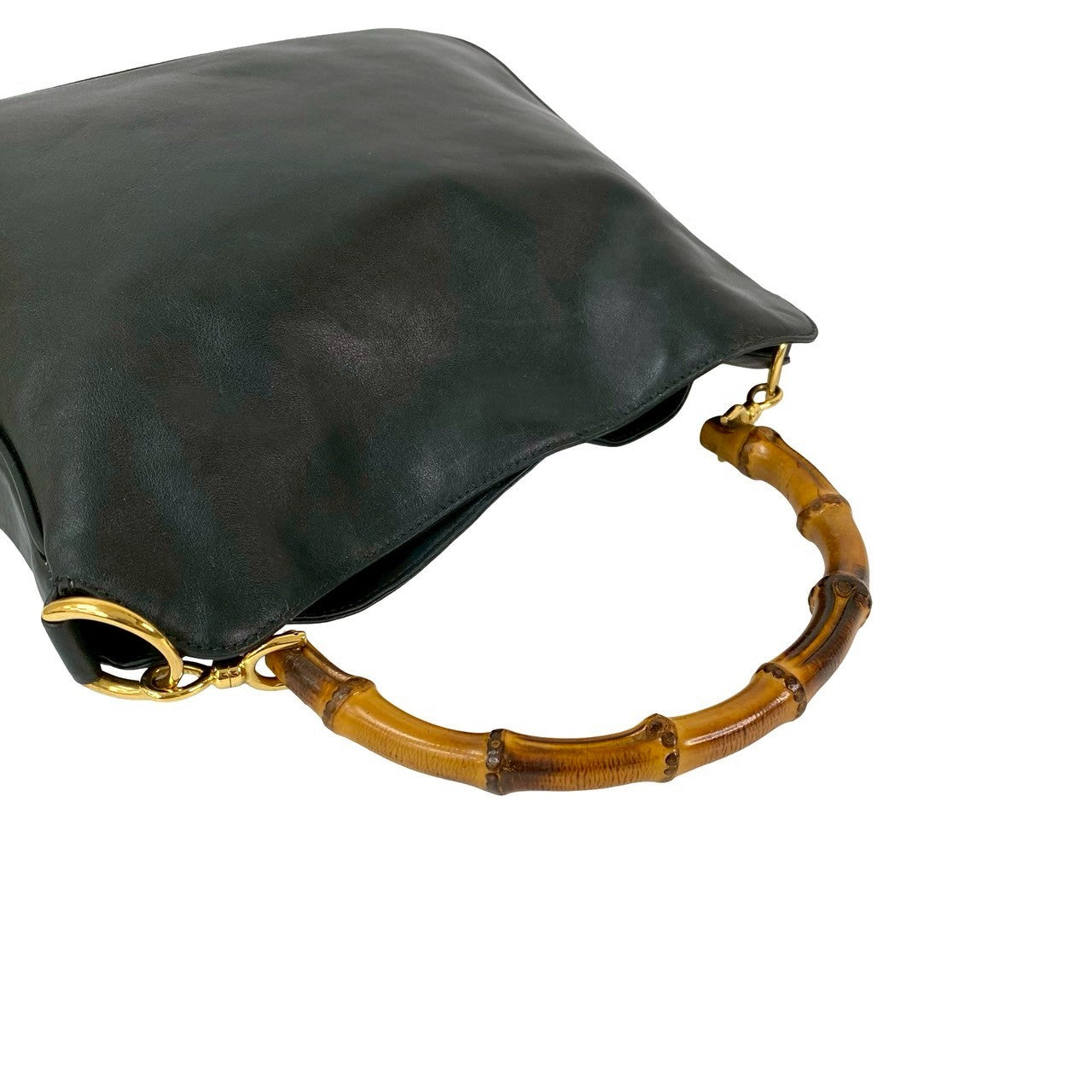 GUCCI Shoulder Bag leather black Bamboo