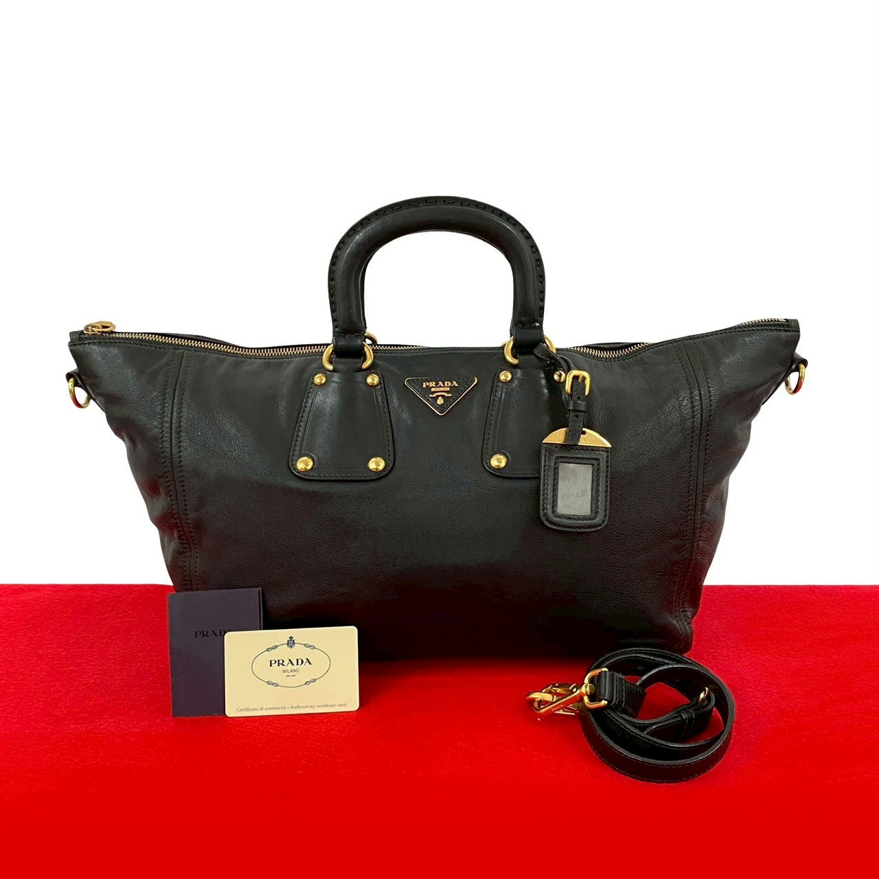 PRADA Shoulder Bag leather black